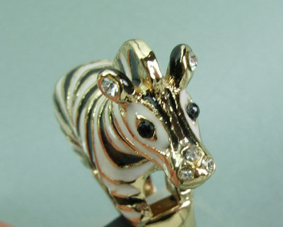1970 Enameled Jeweled Zebra Cocktail Ring Ciner Style