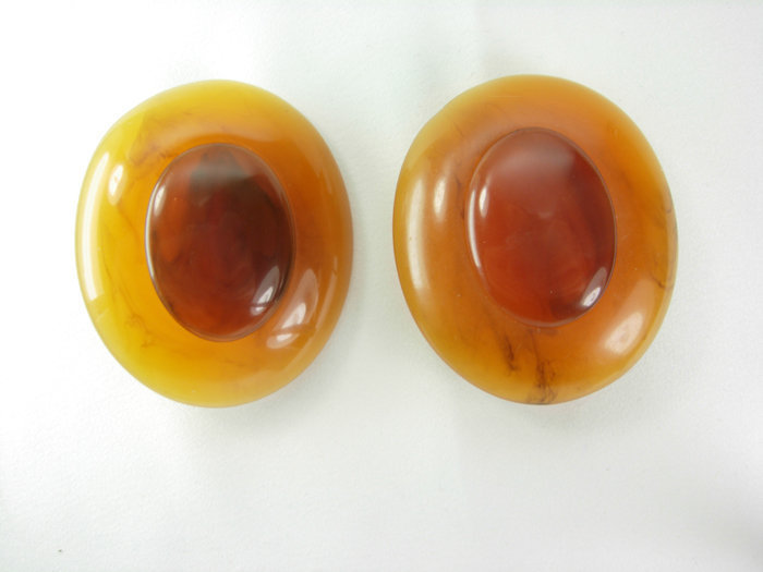 Huge Opaque Matte Lucite Faux Amber Marbled Earrings