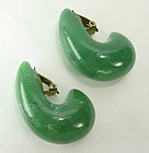 1970s French Tribal Chic Faux Jade Lucite Big Earrings