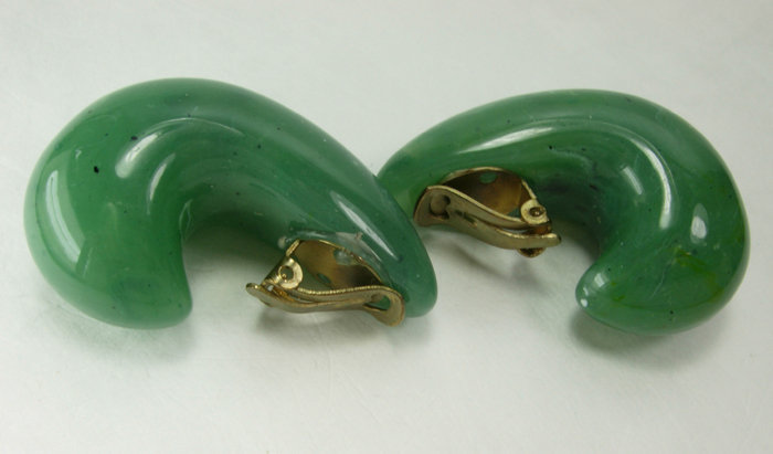 1970s French Tribal Chic Faux Jade Lucite Big Earrings