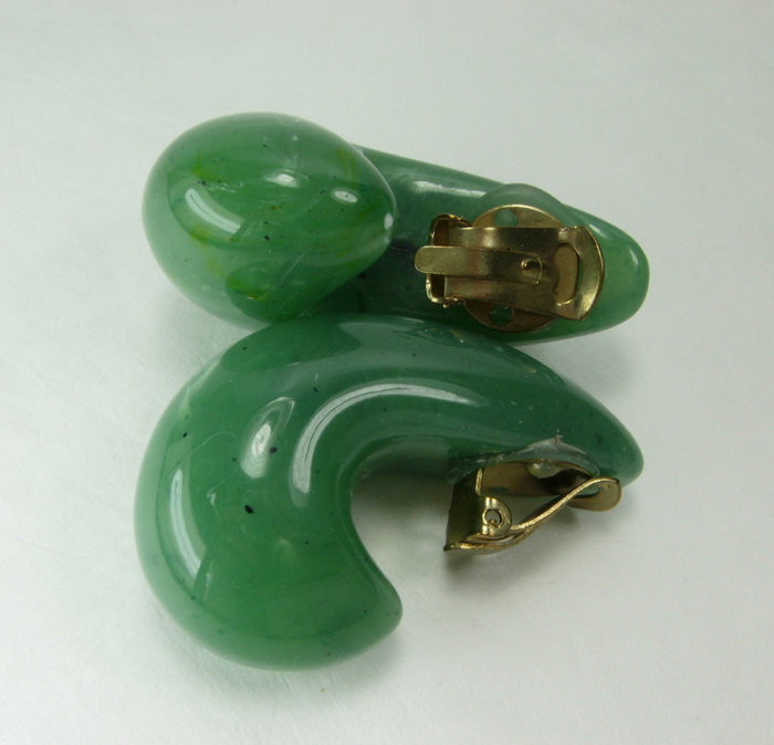 1970s French Tribal Chic Faux Jade Lucite Big Earrings