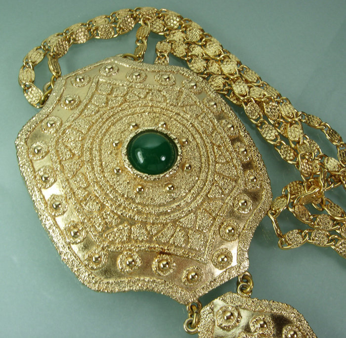70s Napier Huge Nomadic Necklace Green Glass Stone
