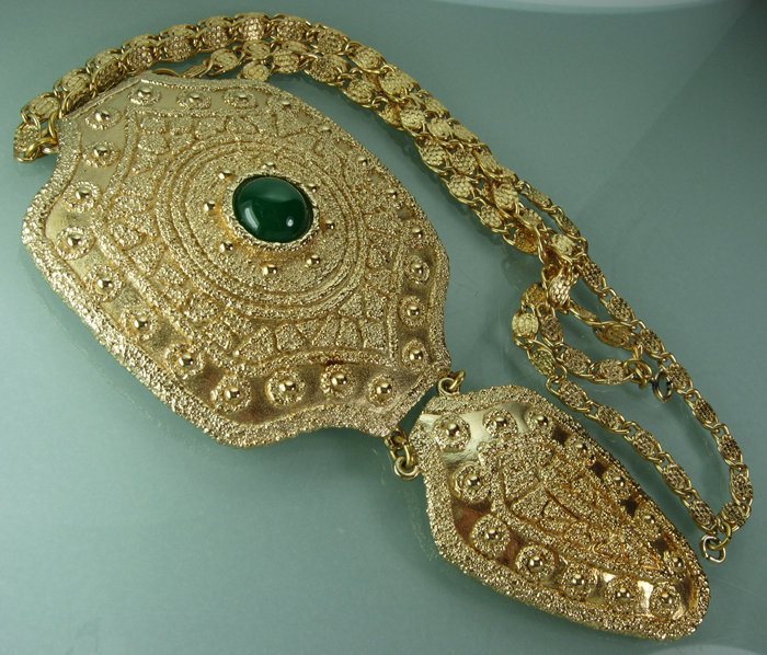 70s Napier Huge Nomadic Necklace Green Glass Stone