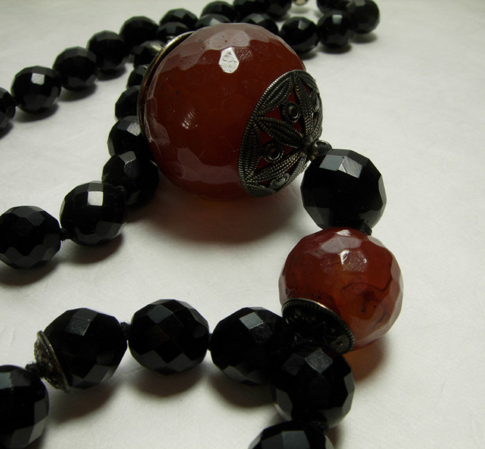 Pellini Italy Black Glass Faux Amber Huge Drop Necklace
