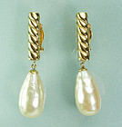 80s Lagerfeld Gripoix Glass Baroque Pearl Drop Earrings