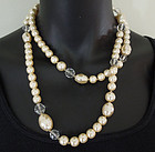 Luxe Heavy 1970s French Pearl Crystal 40 Inch Necklace