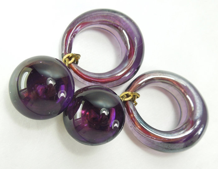 1970s Purple Poured Glass Drop Earrings Made in France