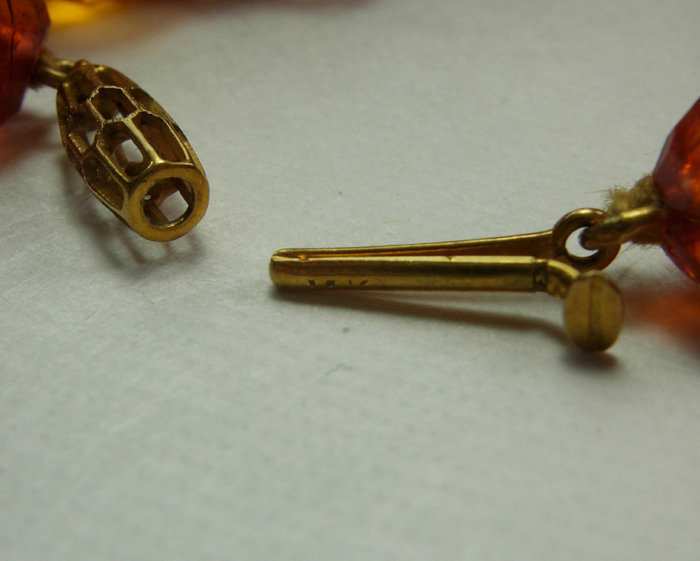 Antique Faceted Honey Amber 14K Gold Long Necklace