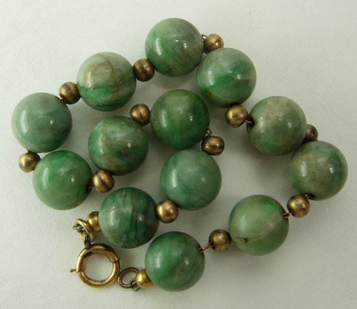 Antique 1920s 9mm Jade Bead Chain Strung Bracelet