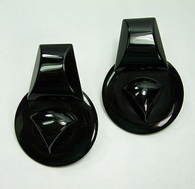 1970s Architectural Black Glass Wendy Gell Earrings