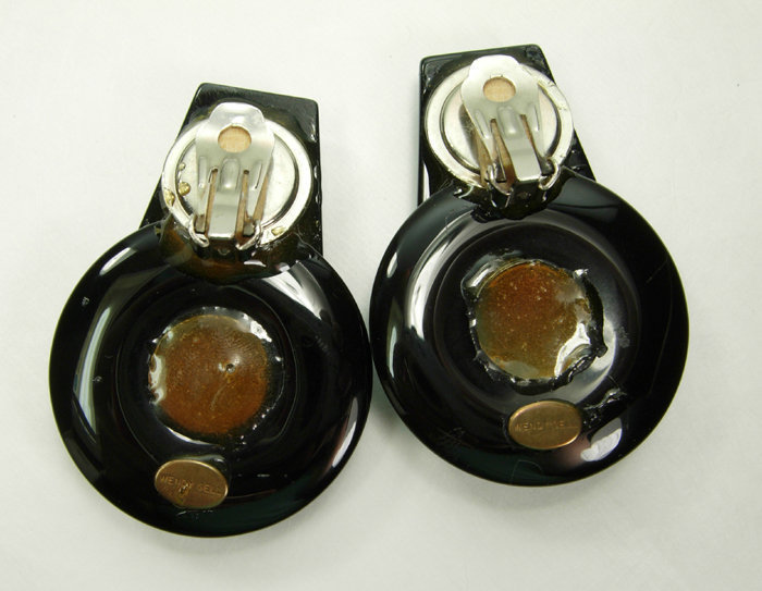 1970s Architectural Black Glass Wendy Gell Earrings