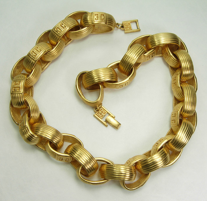 1980s Givenchy Logo Statement Chain Link Necklace