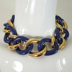 70s Givenchy Blue Lucite Goldtone Chain Necklace Set