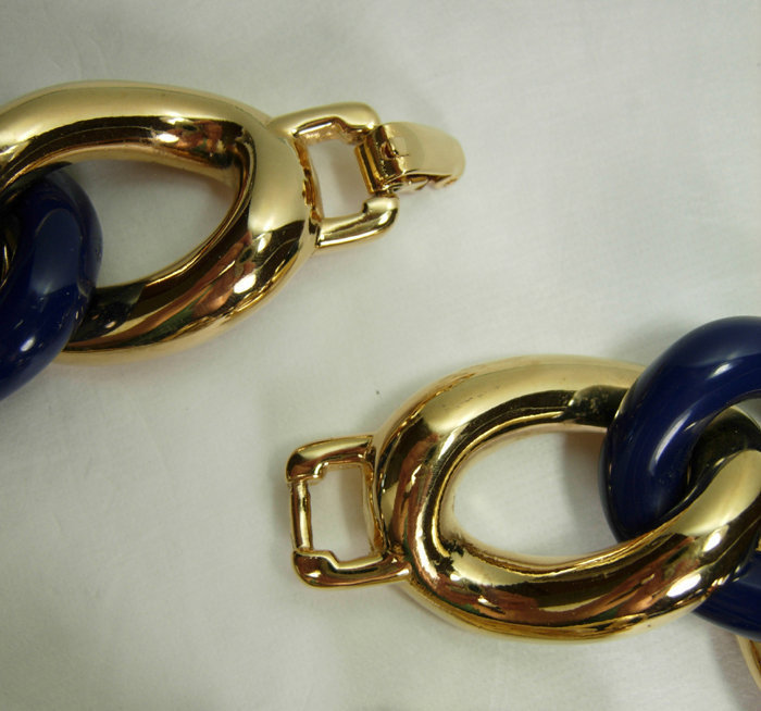 70s Givenchy Blue Lucite Goldtone Chain Necklace Set