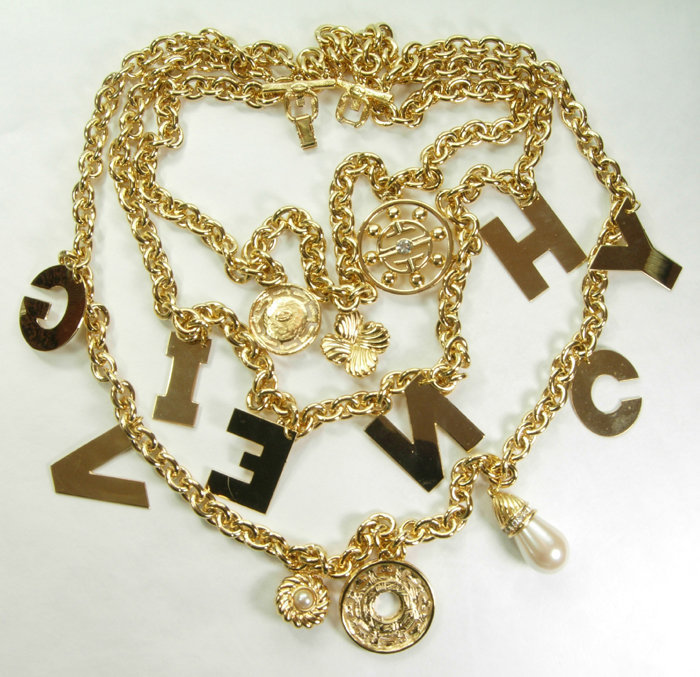 Huge 70s Givenchy 3 Tier Logo Name Charm Necklace