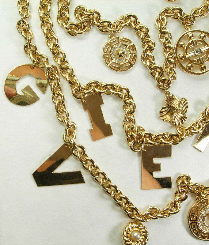 Huge 70s Givenchy 3 Tier Logo Name Charm Necklace