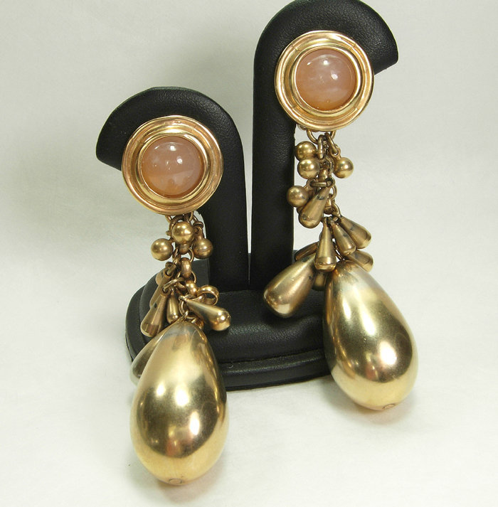 1980s Heavy Clustered Drops Rose Quartz Earrings