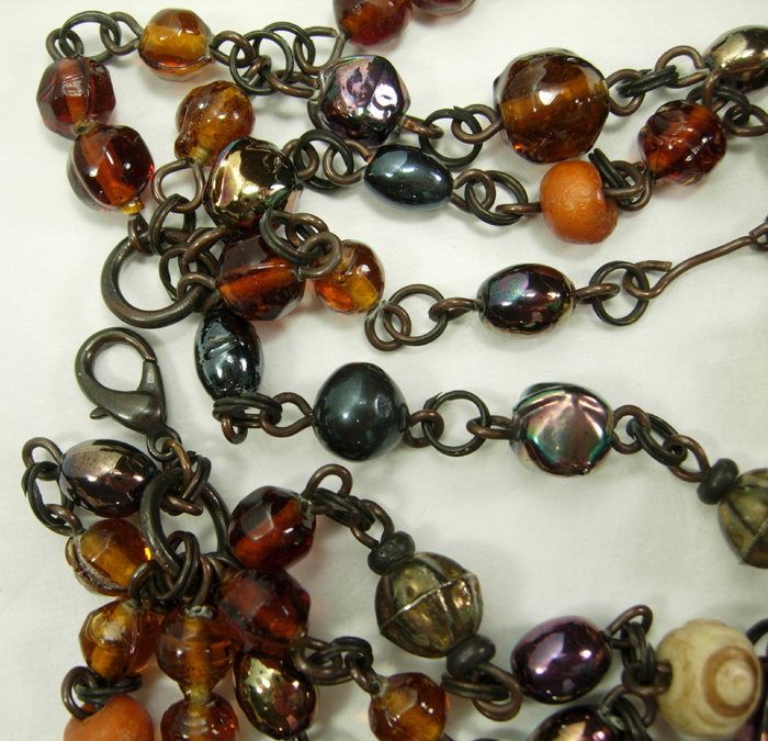 1990 French 4 Strand Poured Glass Wired Necklace