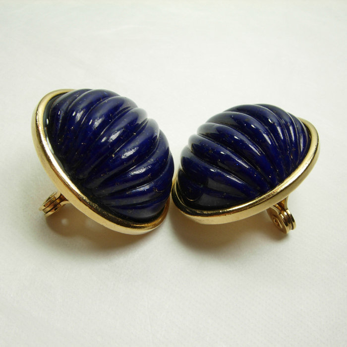 1980s Yves Saint Laurent Lapis Poured Glass Earrings