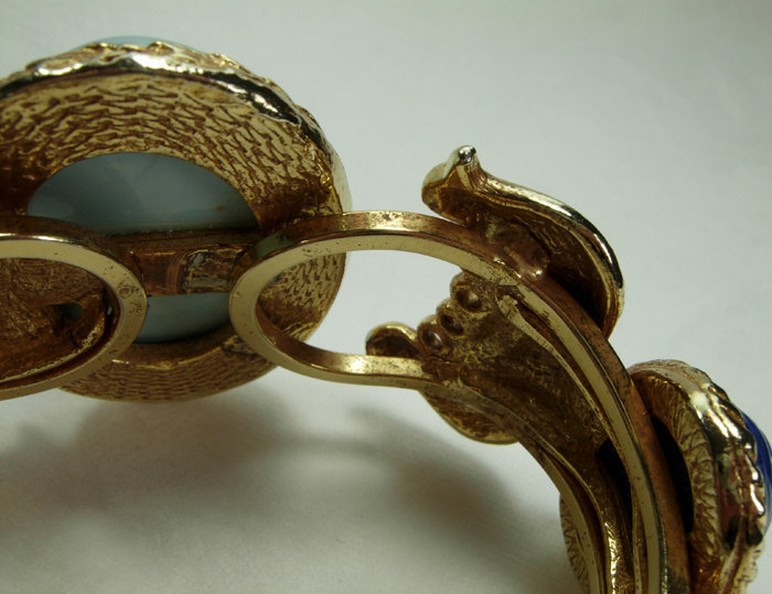 Huge 1970s Egyptian Style Blue Scarab Clamper Bracelet