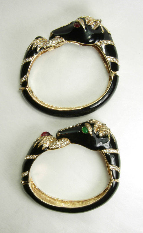 Pair 1960s Ciner Enameled Jeweled Horse Form Bracelets