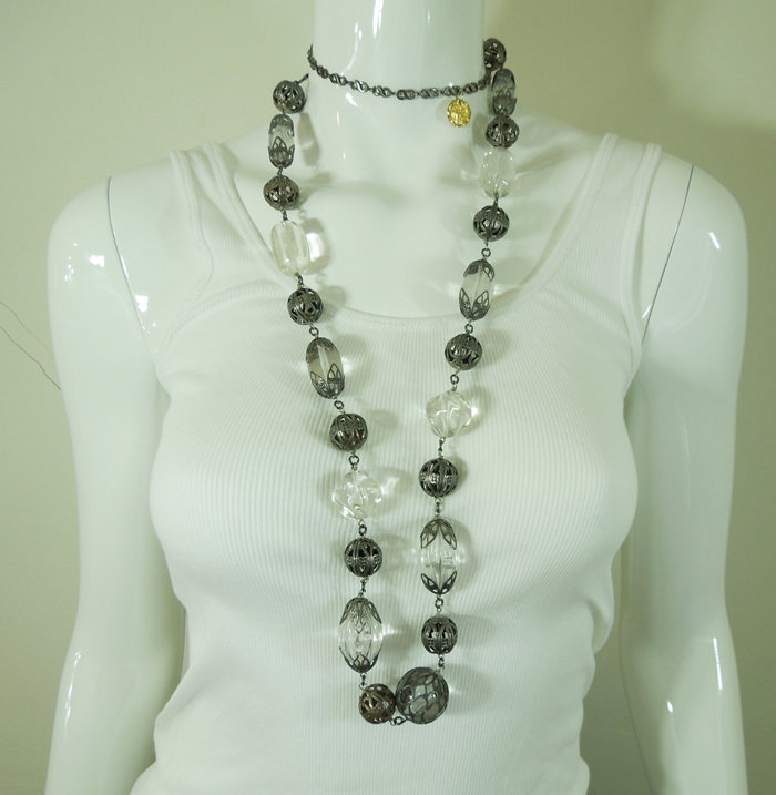 1990 Monette Paris Lucite Metal Mounted Long Necklace