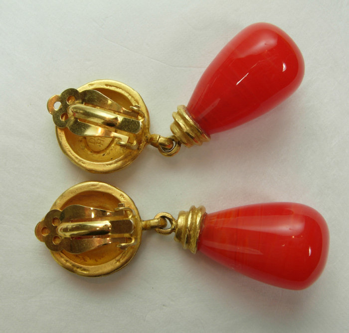 1980s Deanna Hamro Tangerine Gripoix Glass Earrings