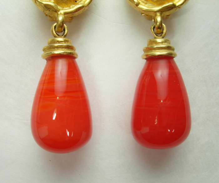 1980s Deanna Hamro Tangerine Gripoix Glass Earrings