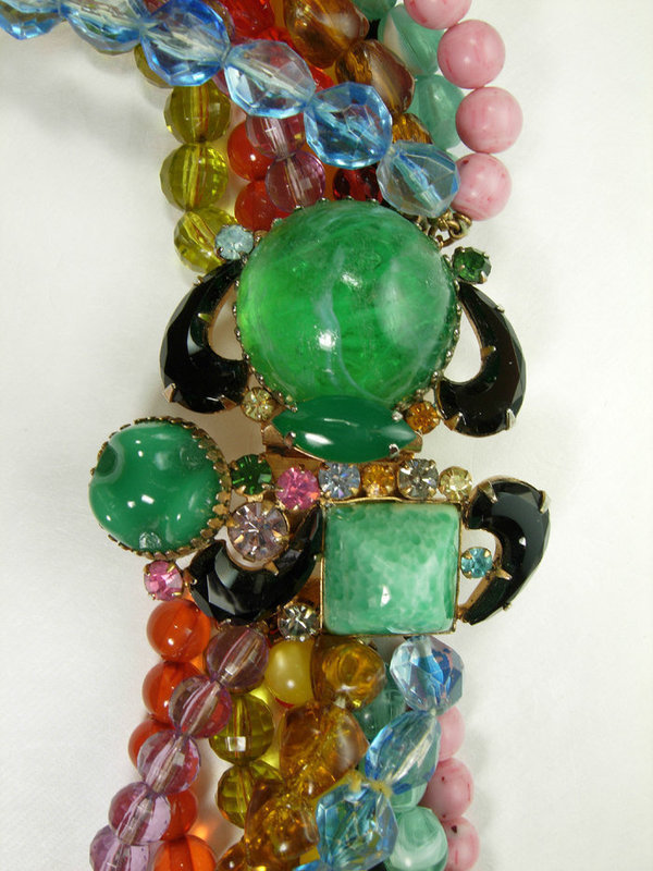 60s Huge Brania Mimi di N Glass Stones Lucite Necklace