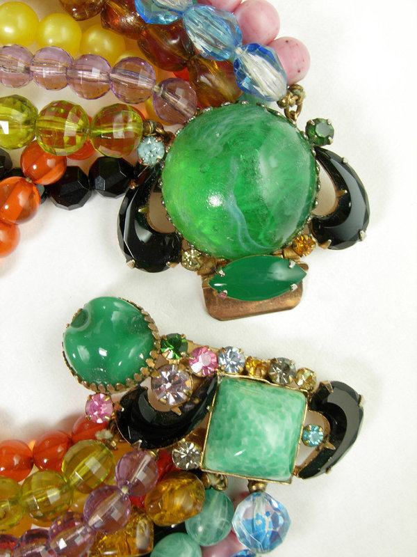 60s Huge Brania Mimi di N Glass Stones Lucite Necklace