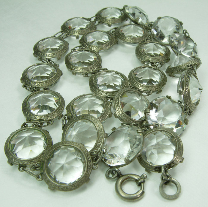 1930s Deco Bezel Crystal Necklace Large Stones Germany