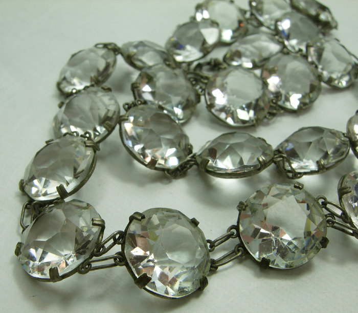 1930s Deco Bezel Crystal Necklace Large Stones Germany