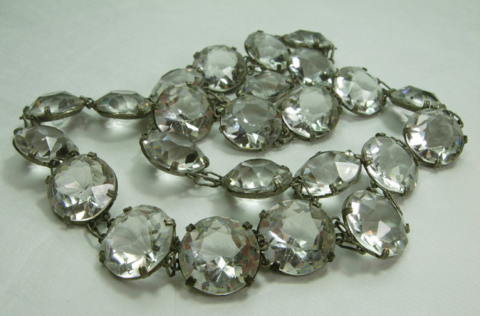 1930s Deco Bezel Crystal Necklace Large Stones Germany