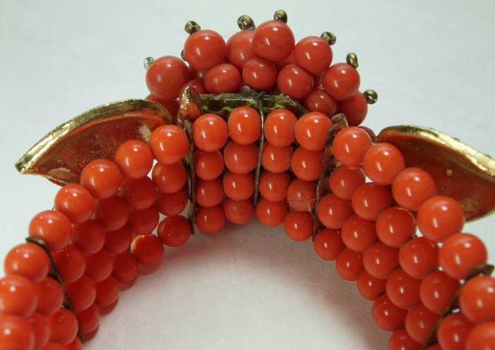 Unsigned Miriam Haskell Bracelet Book Piece Coral Glass