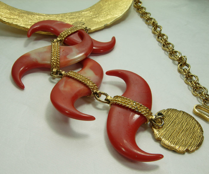 70s Kenneth Lane Runway Nomadic Necklace Faux Coral