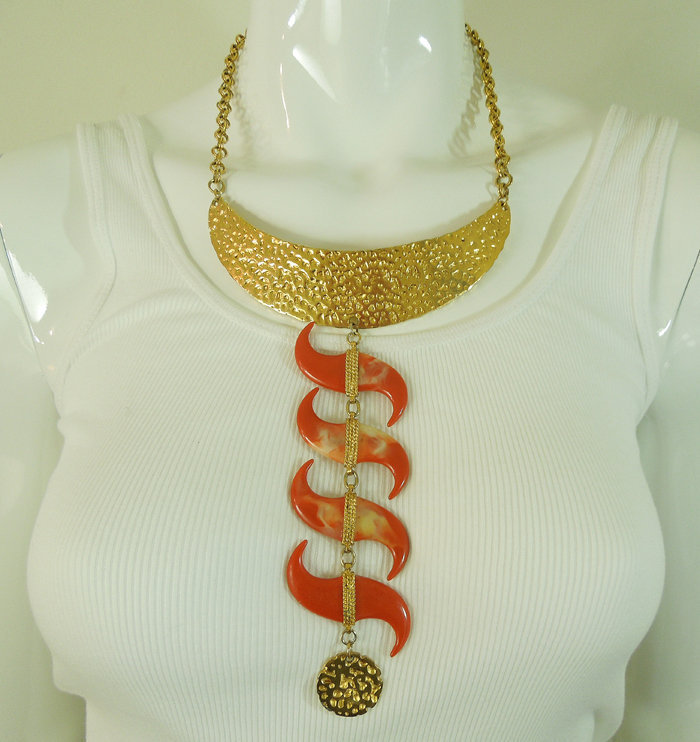 70s Kenneth Lane Runway Nomadic Necklace Faux Coral