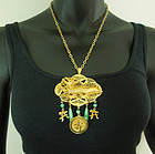 1970s Kenneth Lane Chinese Dragon Necklace Jade Glass