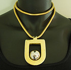 1970 Lanvin Paris Necklace Large Pendant on Snake Chain