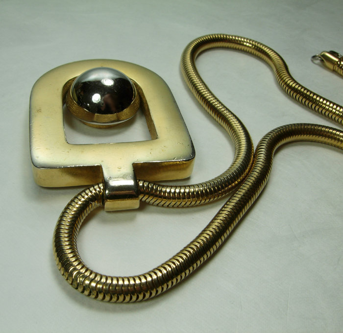 1970 Lanvin Paris Necklace Large Pendant on Snake Chain