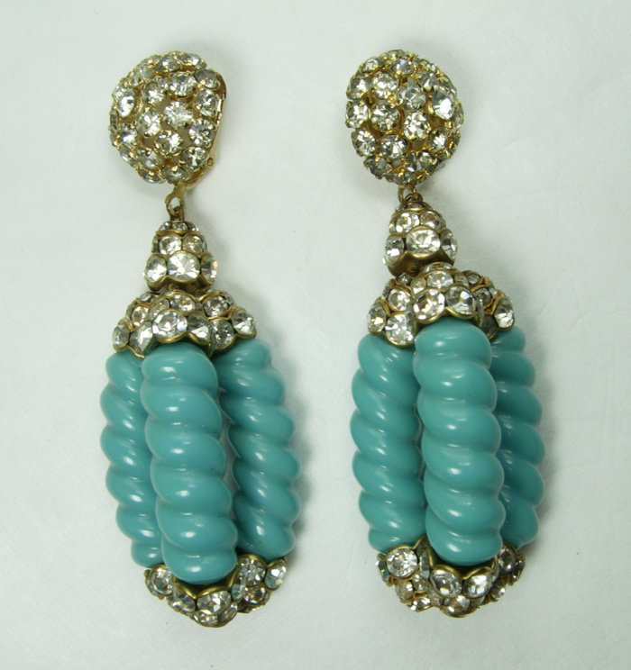 60s Statement Earrings Faux Turquoise Brilliant Stones