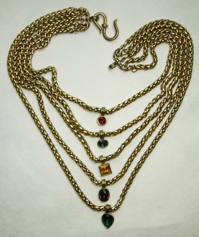 80s Unsigned Yves Saint Laurent Tiered Jeweled Necklace