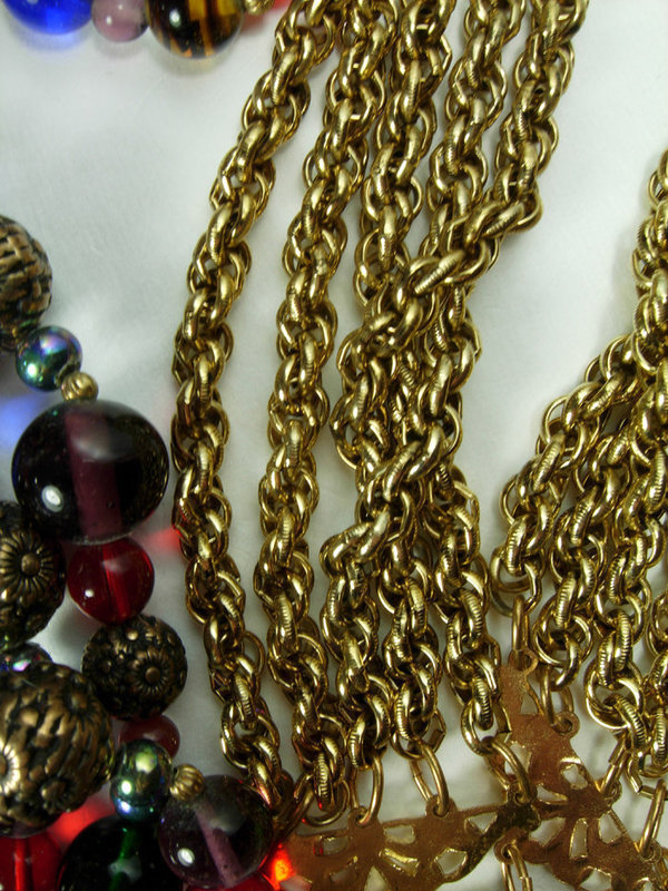 Huge 1970s French Poured Glass Necklace Jewel Tones