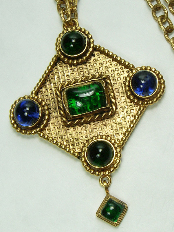 1980s Isabel Canovas Necklace Green Blue Gripoix Poured Glass