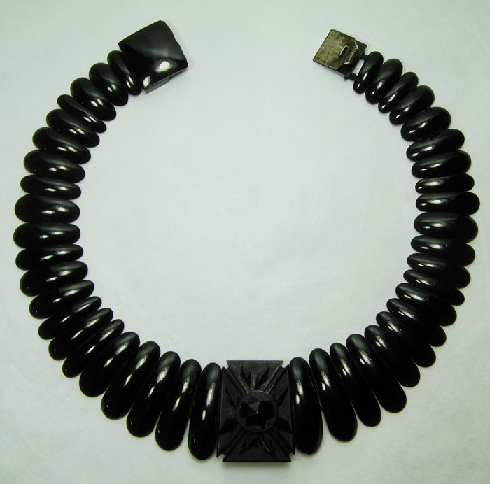 Antique Victorian Whitby Jet Necklace Carved Centerpiece