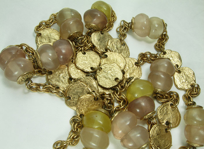 80s Jacky de G Paris Byzantine Coins Faux Citrine Amethyst Sautoir