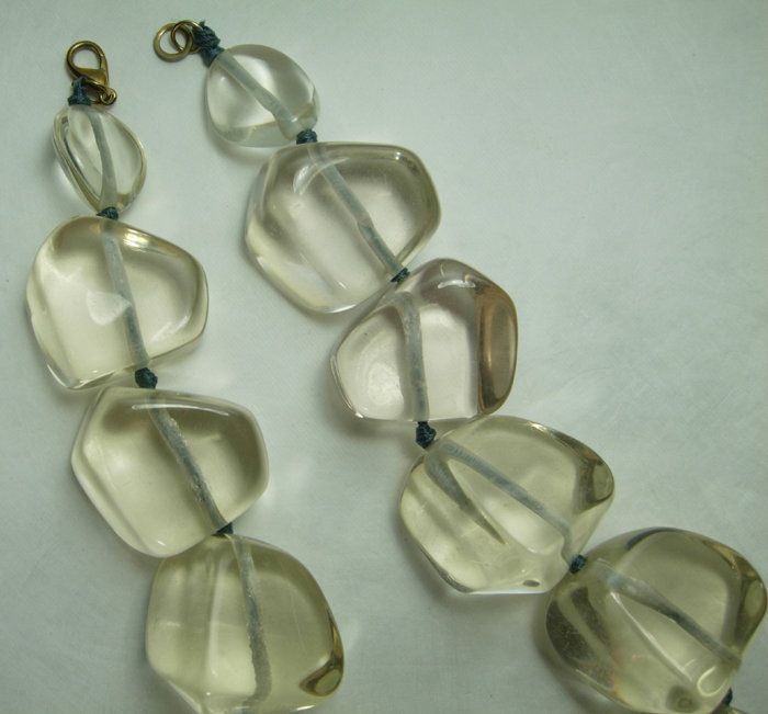 Huge Couture Clear Lucite Statement Size Monies Style Necklace