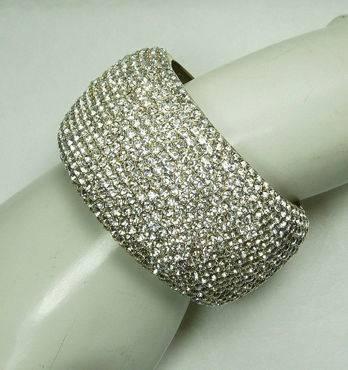 1980s Huge Couture Pave Crystal Strass Cuff Bangle Bracelet