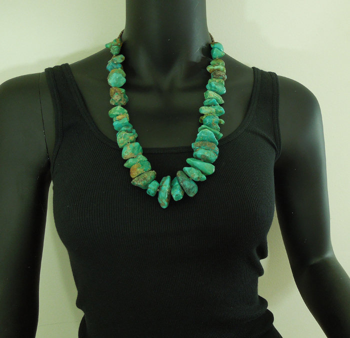 Vintage Santo Domingo Turquoise Nugget Heishe Necklace Statement