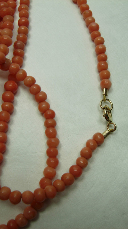 1920s Salmon Angel Skin Coral Bead Necklace Sautoir 78 Inches