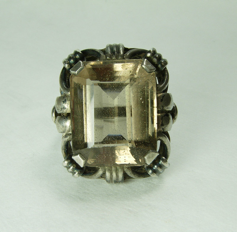 1920s Art Deco German 835 Silver Smoky Quartz Statement Ring